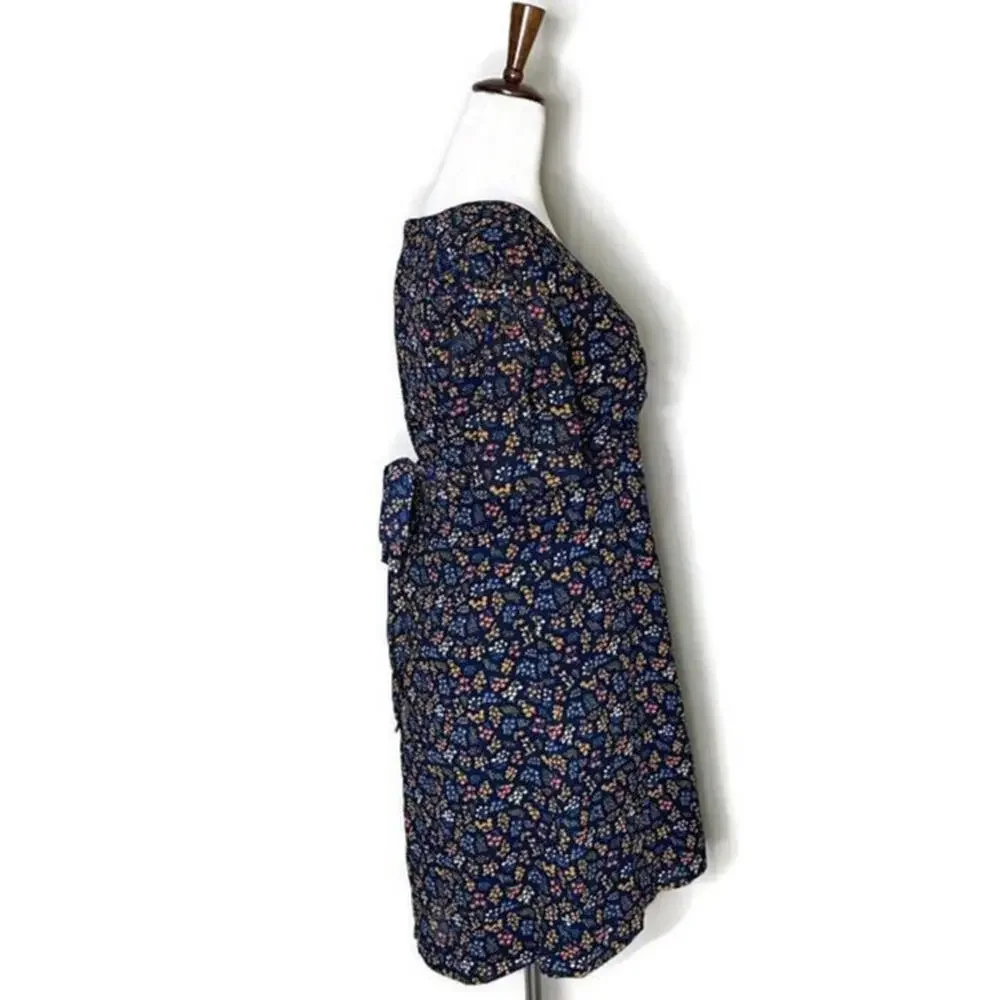 Madewell Cross Front Floral Flutter Sleeve Faux Wrap A Line Tie Dress Blue 4 - Picture 2 of 9